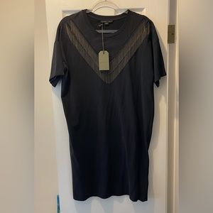 NWT AllSaints Beaded Black Fringe T Shirt Dress M/L